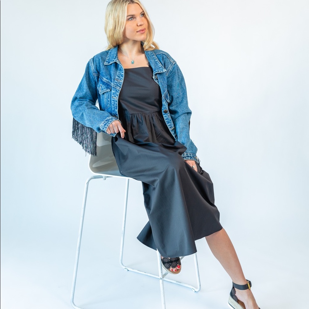 BLACK COCKTAIL DRESS, Square Neck, Elegant Cotton Minimalist Black Sleeveless